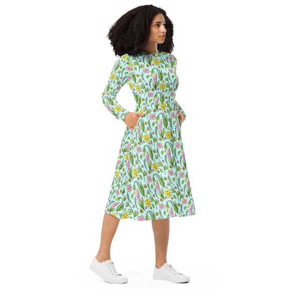 Floral Spring Easter Long Sleeve Dress - Picture 1 of 12